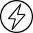 A minimalist black lightning bolt icon enclosed in a thin black circle, centered on a solid white background.