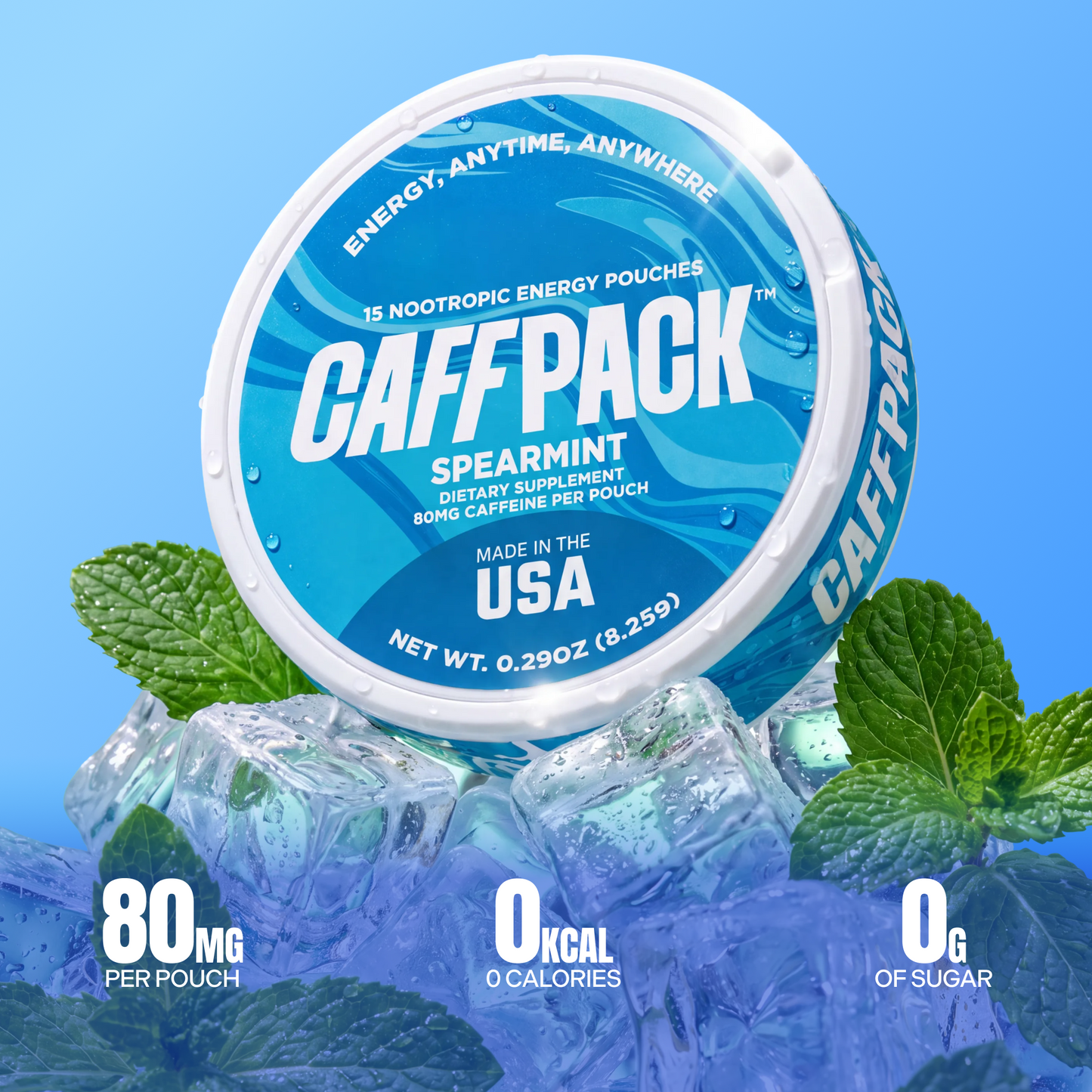 Spearmint Nootropic Caffeine Energy Pouches – 80mg