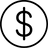 A black dollar sign icon centered inside a black oval on a white background.